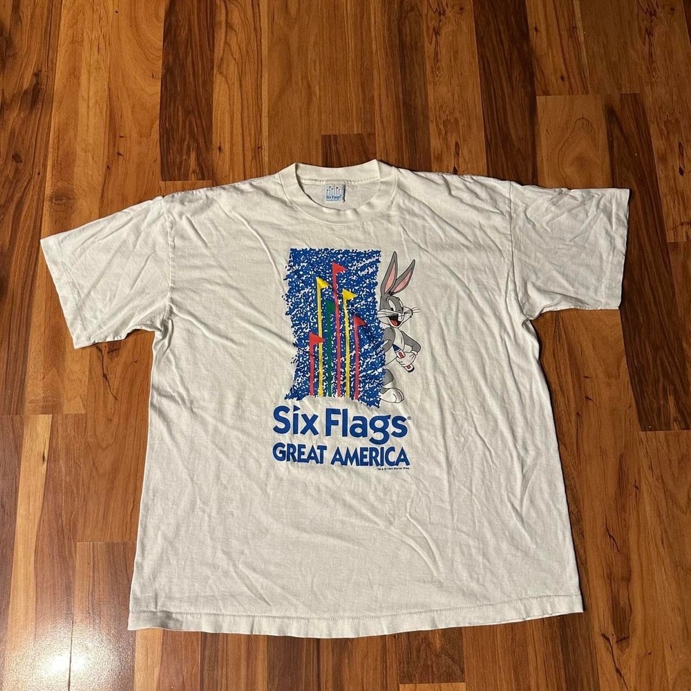 VTG 90s Bugz Bunny Looney Tunes Six Flags T Shirt Single Stitch XXL